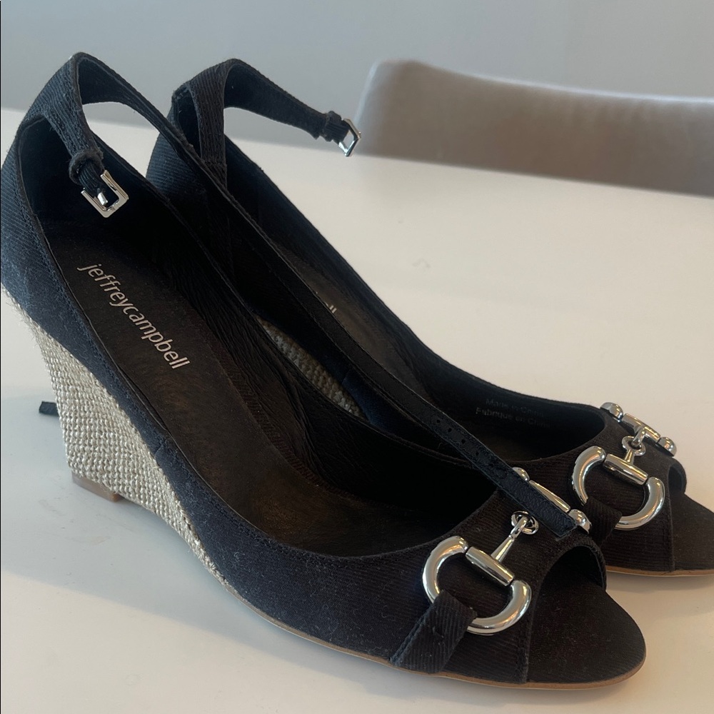 Jeffrey Campbell Black Wedges with Silver Detail